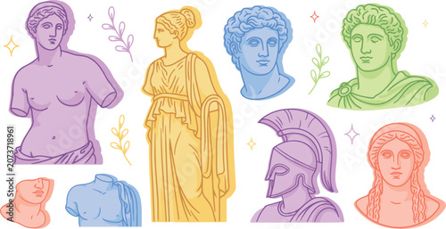 Konstfotografi Colorful Ancient Greek Statue Line Art Vector Collection Featuring Venus De Milo