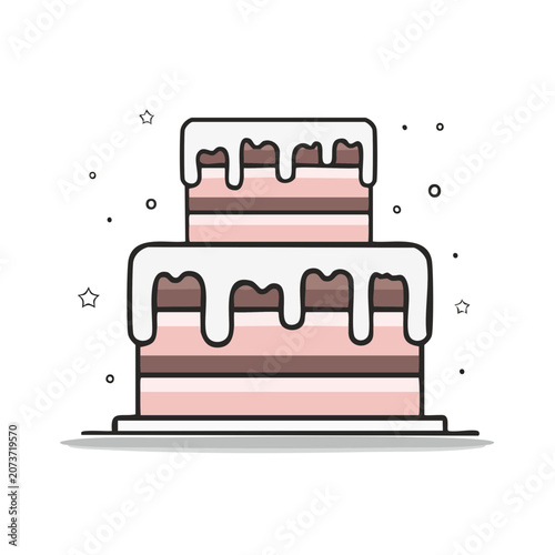 Flat illustration of a birthday cake with dripping frosting