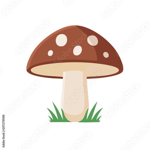 Flat illustration of a brown mushroom with white spots