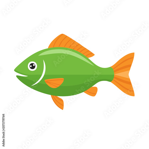Green cartoon fish with orange fins vector illustration