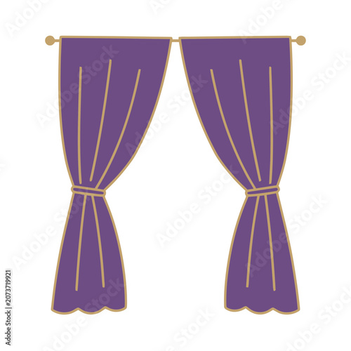 Purple curtains tied back with beige cords vector illustration