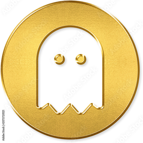 Εκτύπωση καμβά Ghost icon with gold metallic 3D coin badge for ghost specter halloween haunted