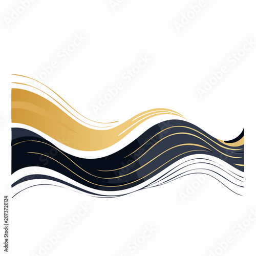 Abstract Wavy Lines with Gold and Dark Blue Colors