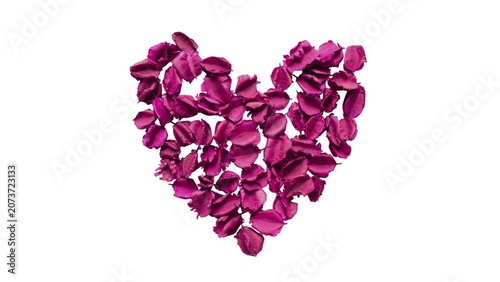 Dried petal arranged with heart shape represented love and emotion use for decoration in valentine's day or wedding day or card