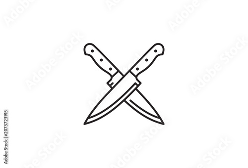 Crossed knives, sharp blades, kitchen utensils, cooking tools, vector icons