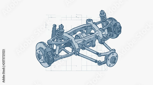 Car Suspension Chassis Assembly Technical Diagram.