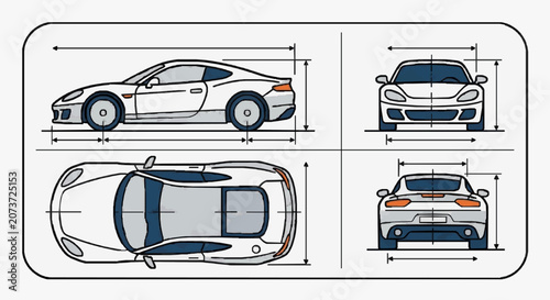 Car technical dimensions side profile views.