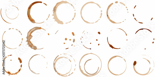 Collection Of Coffee Rings And Stains On White Background
