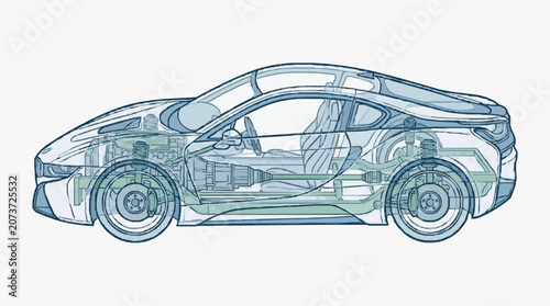 Car Interior Wireframe Blueprint Design.