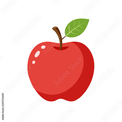 Red Apple with Green Leaf Vector Illustration