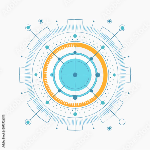 Abstract technology circle with blue and orange elements
