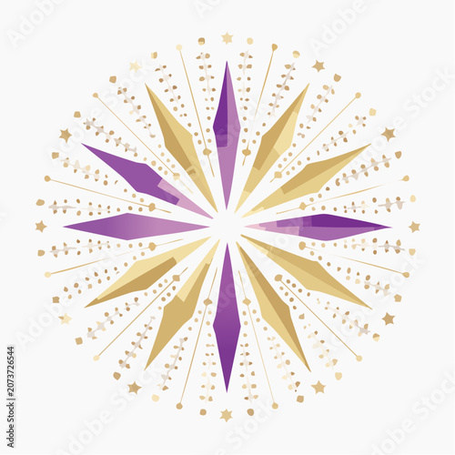 Abstract Geometric Starburst with Purple and Gold Elements