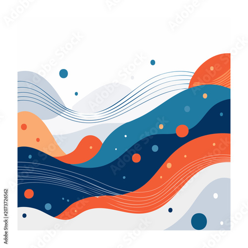 Abstract waves and circles in flat design style