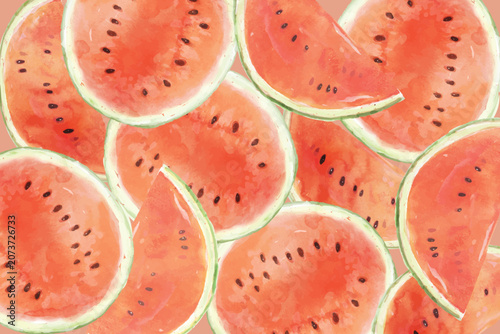 Set of slices watermelons pattern. Set of watercolor watermelon slices. Watermelon fruit watercolor collection. Set of fresh watermelon painted isolated on white background. 