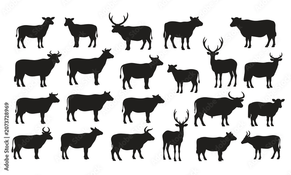 Fototapeta premium Set of farm animals silhouettes