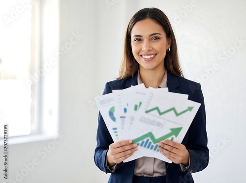 Young woman holding charts and graphs a realistic studio portrait businesswoman female professional office