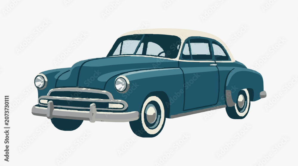Fototapeta premium Classic Blue Vintage Car Illustration.