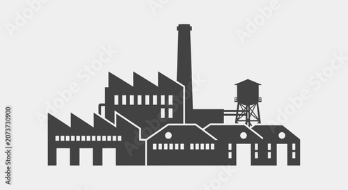 Vintage Industrial Factory Building Illustration.