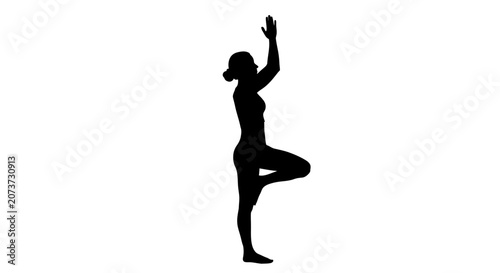 Woman Practicing Yoga Tree Pose Silhouette.