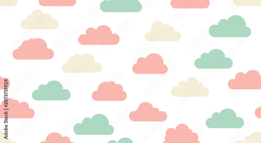 Obraz premium Pastel Clouds Seamless Pattern, Sky Background, Vector Illustration