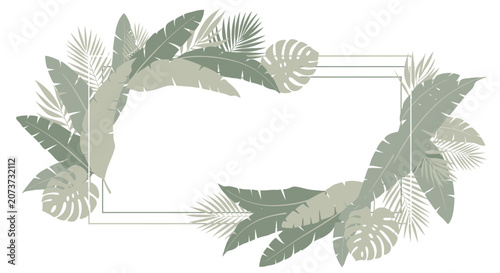 Tropical Leaves Frame, Exotic Plant Border, Jungle Foliage Decorative Element