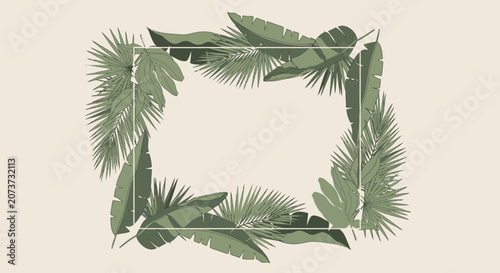Tropical Leaves Frame with White Rectangle Copy Space - Botanical Border Design