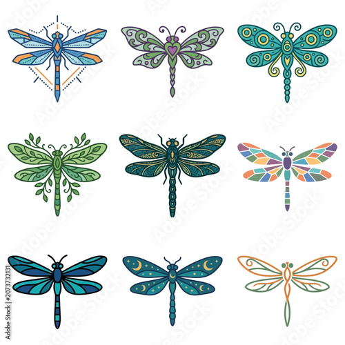 Colorful dragonflies in flight.