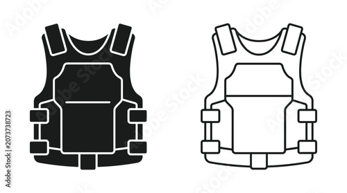 Canvastavla Tactical Vest Silhouette On White Background Two Tone Line Art