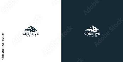 Minimalist Mountain and Wave Landscape Emblem Design for Adventure and Outdoor Travel Branding Projects