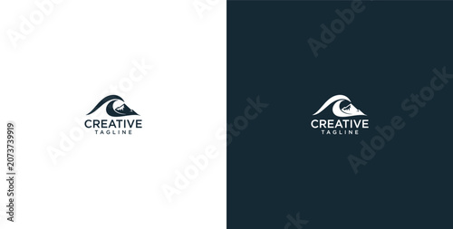 Minimalist Ocean Wave and Mountain Peak Logo Concept for Travel and Adventure Branding