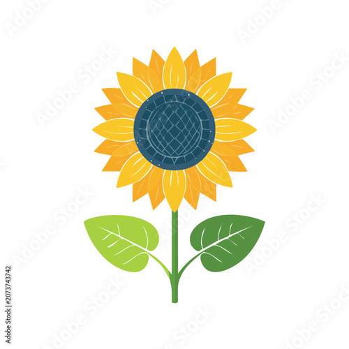 Flat illustration of a sunflower with leaves