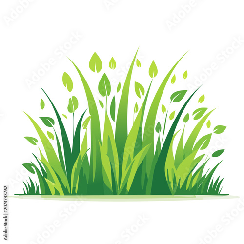 Flat illustration of green grass and leaves