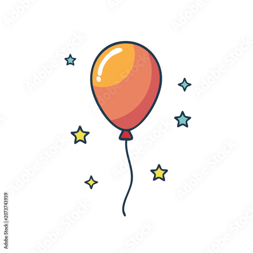 Red balloon with stars flat vector illustration