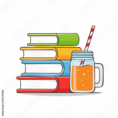 Stack of Books and a Glass of Juice