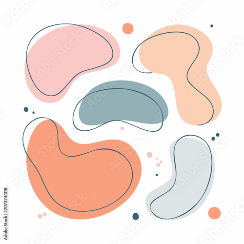 Abstract Organic Shapes with Pastel Colors and Thin Line Art