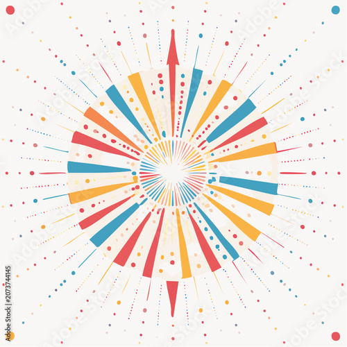 Abstract Radial Burst of Colorful Geometric Shapes and Dots