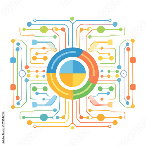 Abstract technology circuit board with colorful connections