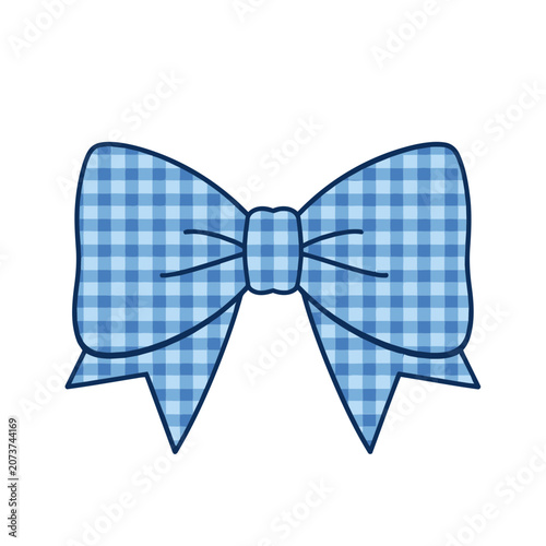 Blue gingham check bow vector illustration