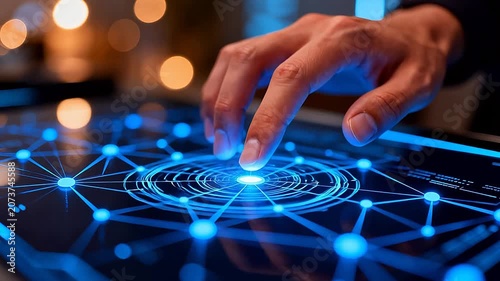 Hand interacting with digital network interface