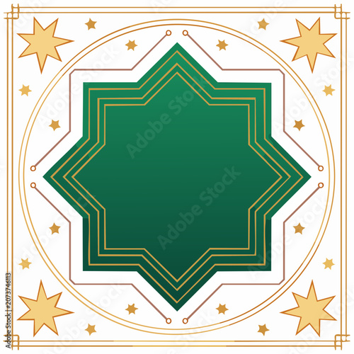 Green and gold geometric star pattern with stars