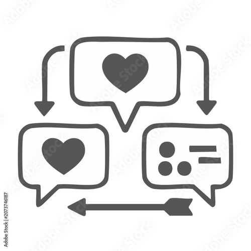 Minimalist speech bubbles with heart and menu icon