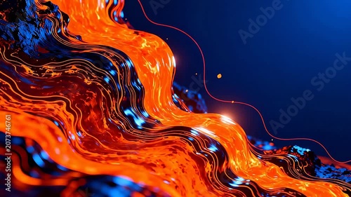 Abstract flowing orange and blue liquid