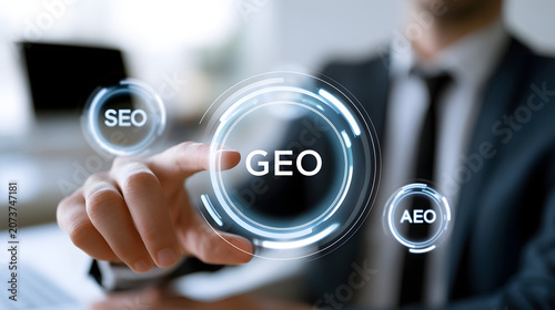 Business Executive Interacting with GEO Search Interface