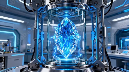 Large blue gemstone in futuristic machine
