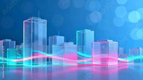 Futuristic cityscape with glowing buildings