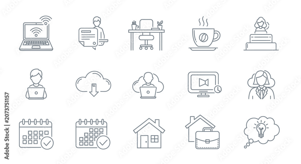 Fototapeta premium Remote Work and Office Icon Set