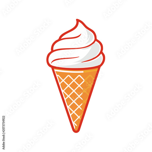 Vanilla Soft Serve Ice Cream in Waffle Cone Vector
