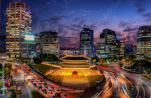 Canvas Print Seoul city at night, South Korea.