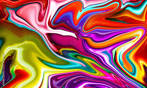 Vibrant Abstract Fluid Art Background with Neon Swirls and Psychedelic Color Waves for Modern Digital Design