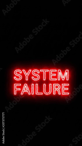 Neon Red Glowing System Failure Text Animation Featuring Cyber Security Concept For Digital Glitch Video Overlay